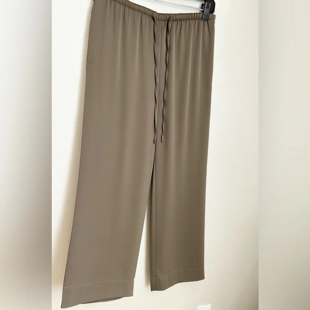 H&M Taupe Silky Wide Leg Cropped Drawstring Pants Culottes Size M - Picture 2 of 6